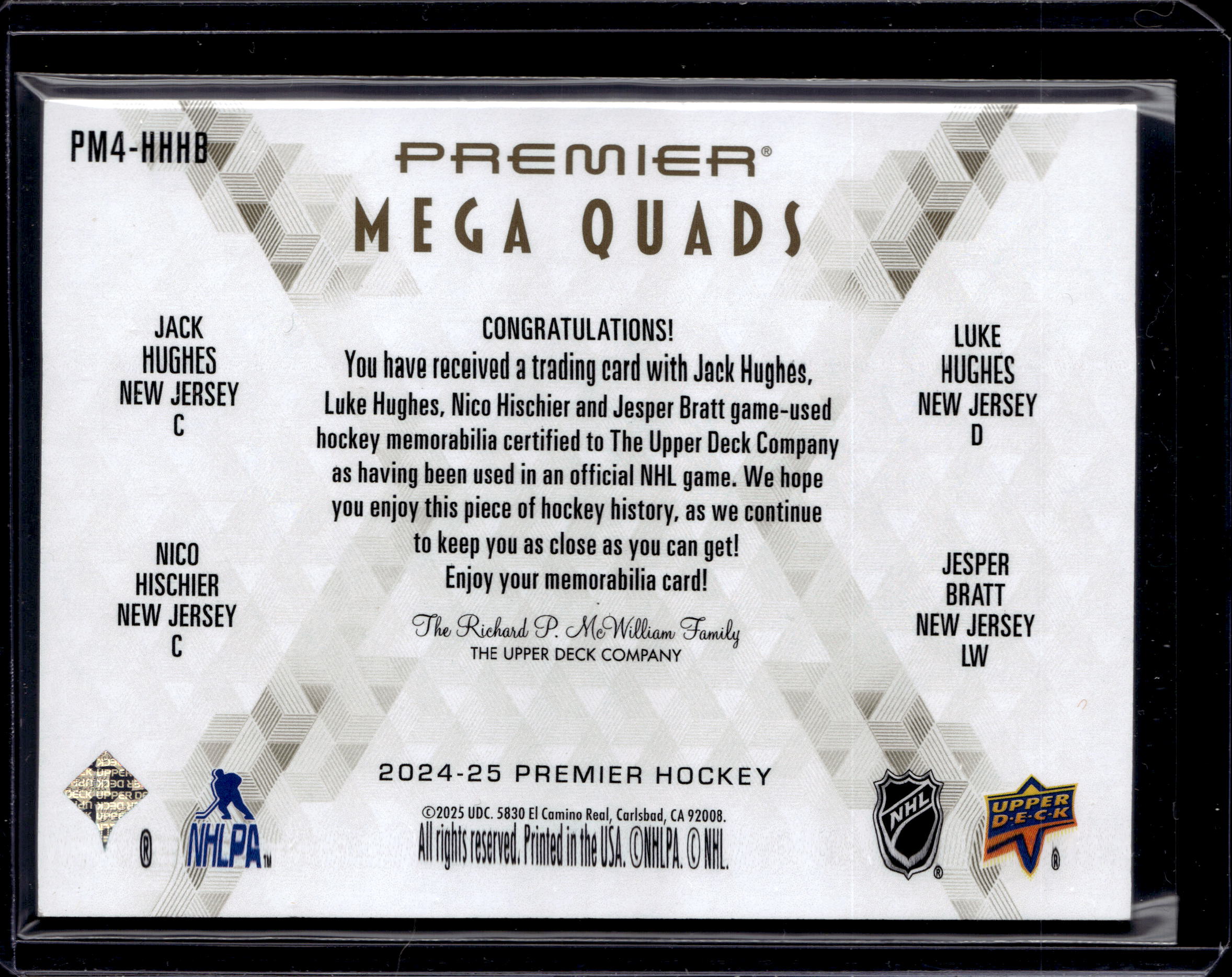 2024-25 Premier Mega Quads /15 Hughes/Hughes/Bratt/Hischier