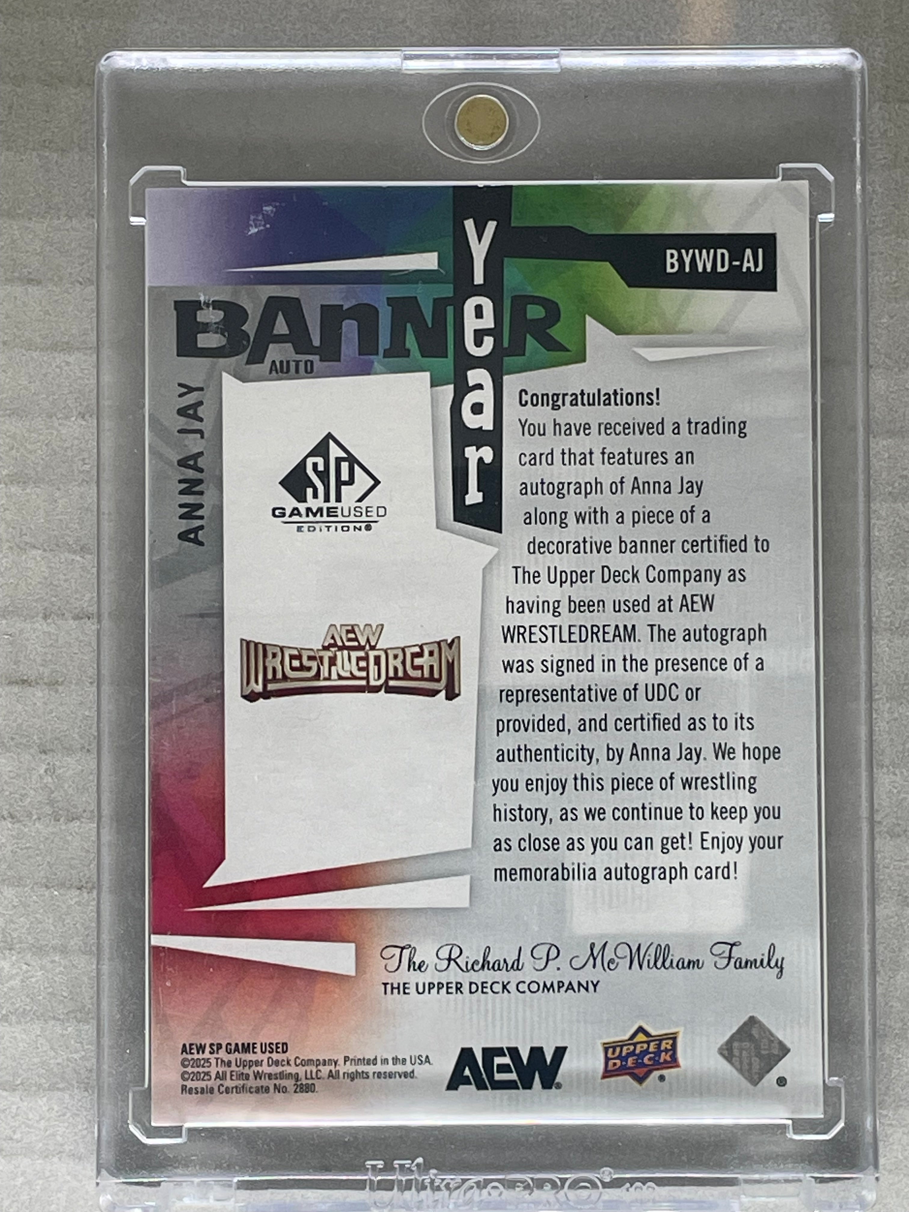 2025 Upper Deck AEW SP Game Used Anna Jay Banner Year /10