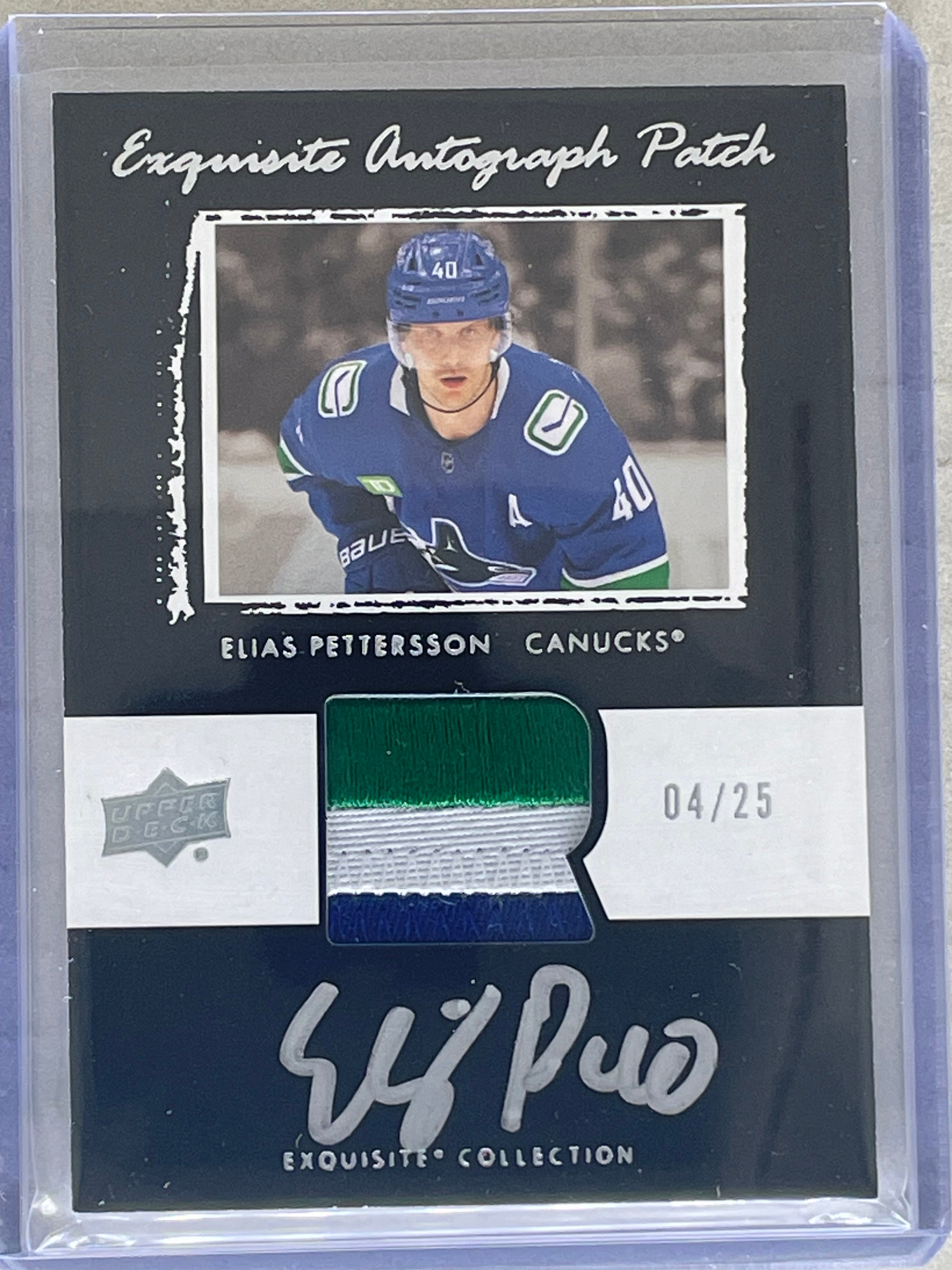 2024-25 UPPER DECK EXQUISITE COLLECTION ELIAS PETTERSSON PATCH AUTO /25