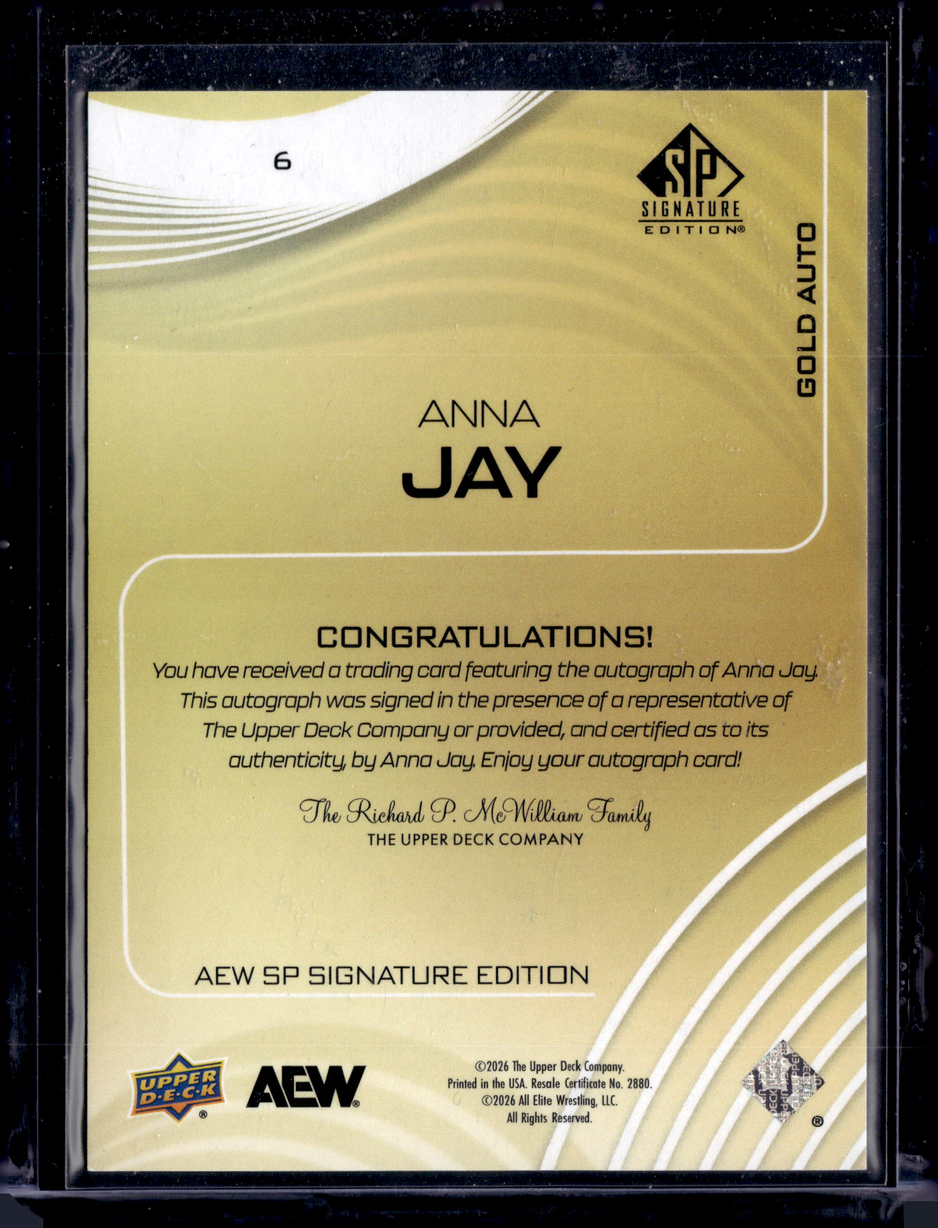 2026 AEW SP Signature Edition Anna Jay Gold Auto 13/15