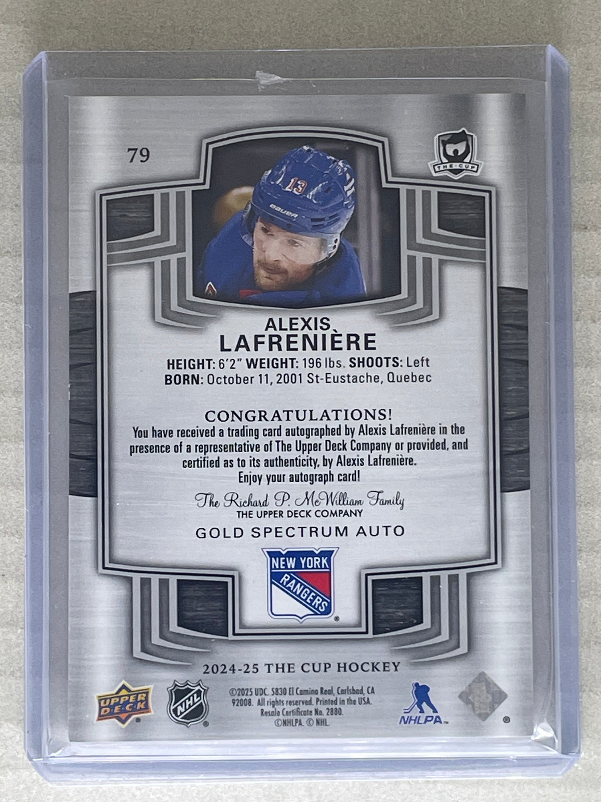 2024-25 The Cup Gold Spectrum Auto /12 Alexis Lafreniere