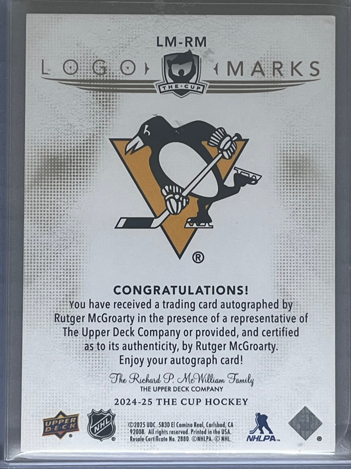 2024-25 Upper Deck The Cup Rutger McGroarty Logo Marks Auto Gold /15