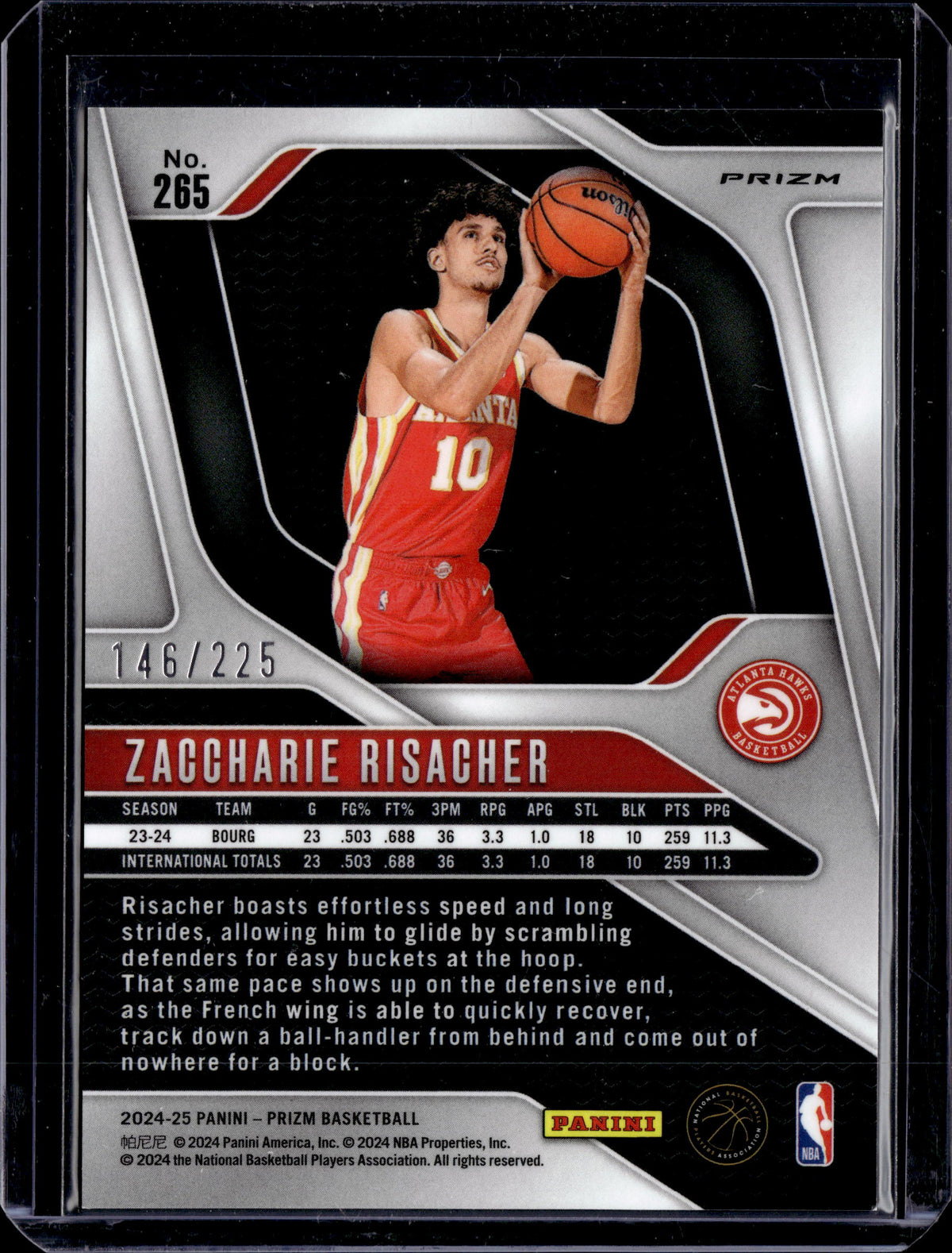 2024-25 Panini Prizm Basketball Zaccharie Risacher Teal Ice Prizm /225