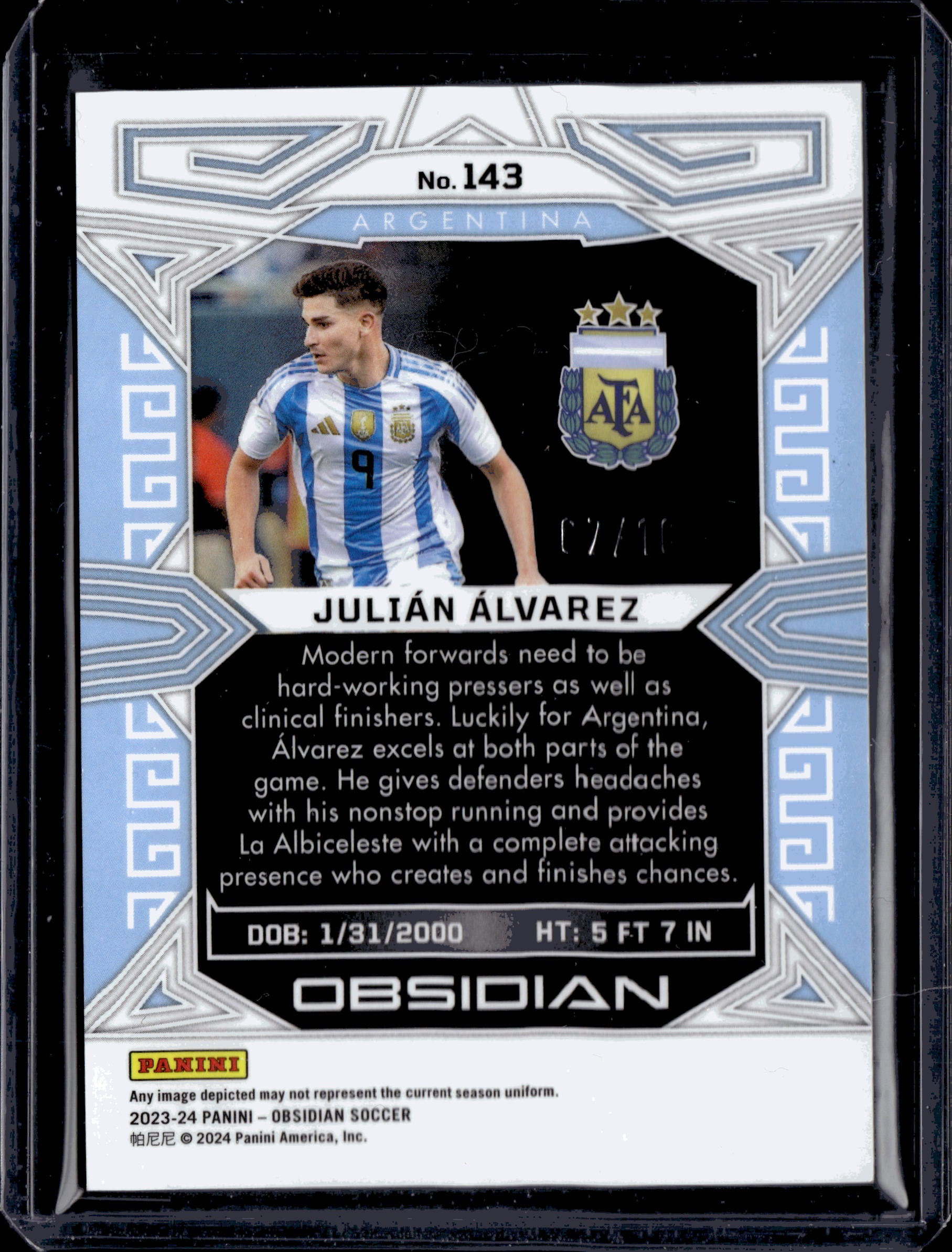 Julian Alvarez 2023-24 Panini Obsidian #143 Gold Flood Etch /10
