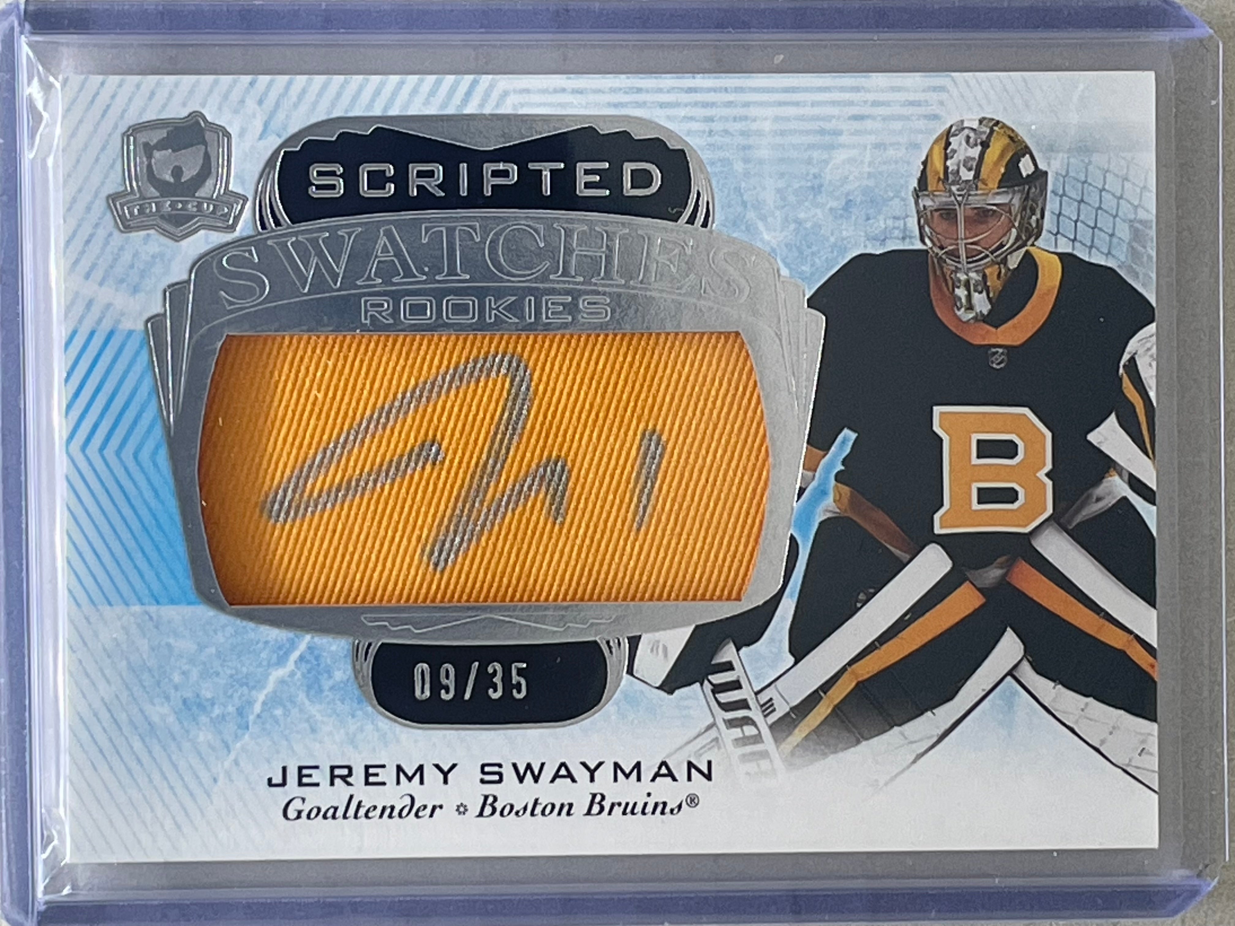 2021-22 UD The Cup Scripted Swatches Rookies Auto Jeremy Swayman /35
