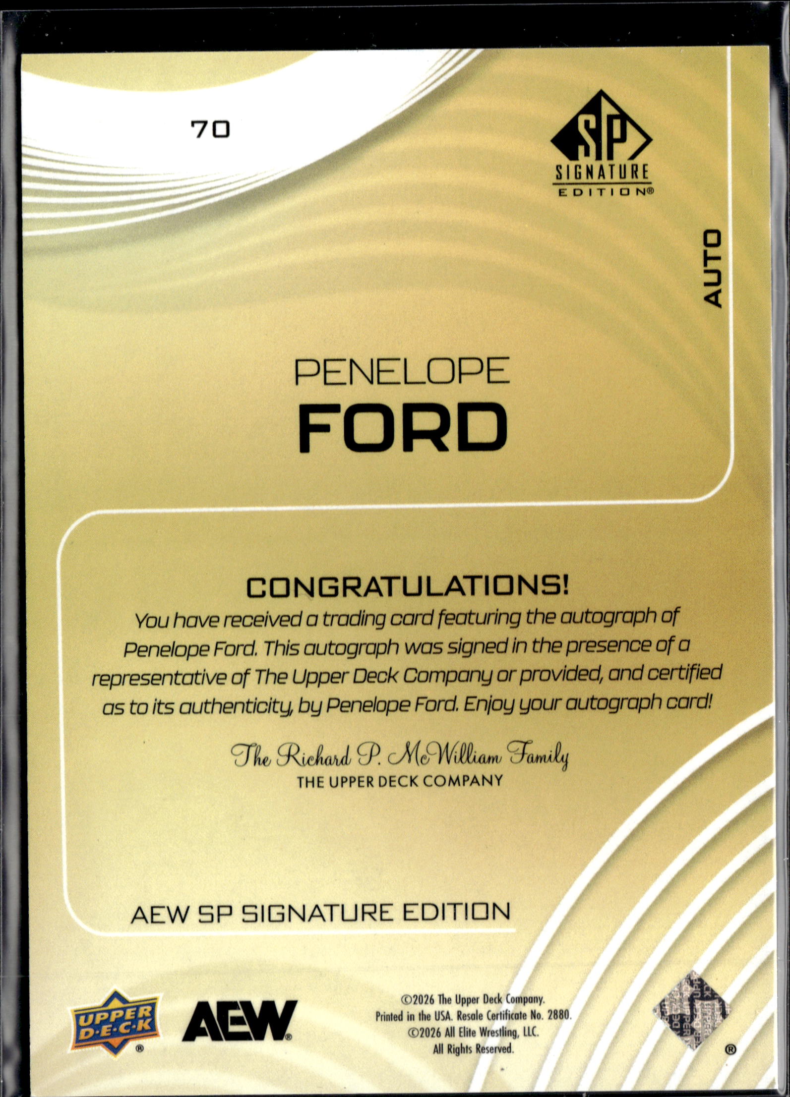 2026 Upper Deck SP Signature Edition Auto AEW Penelope Ford #70