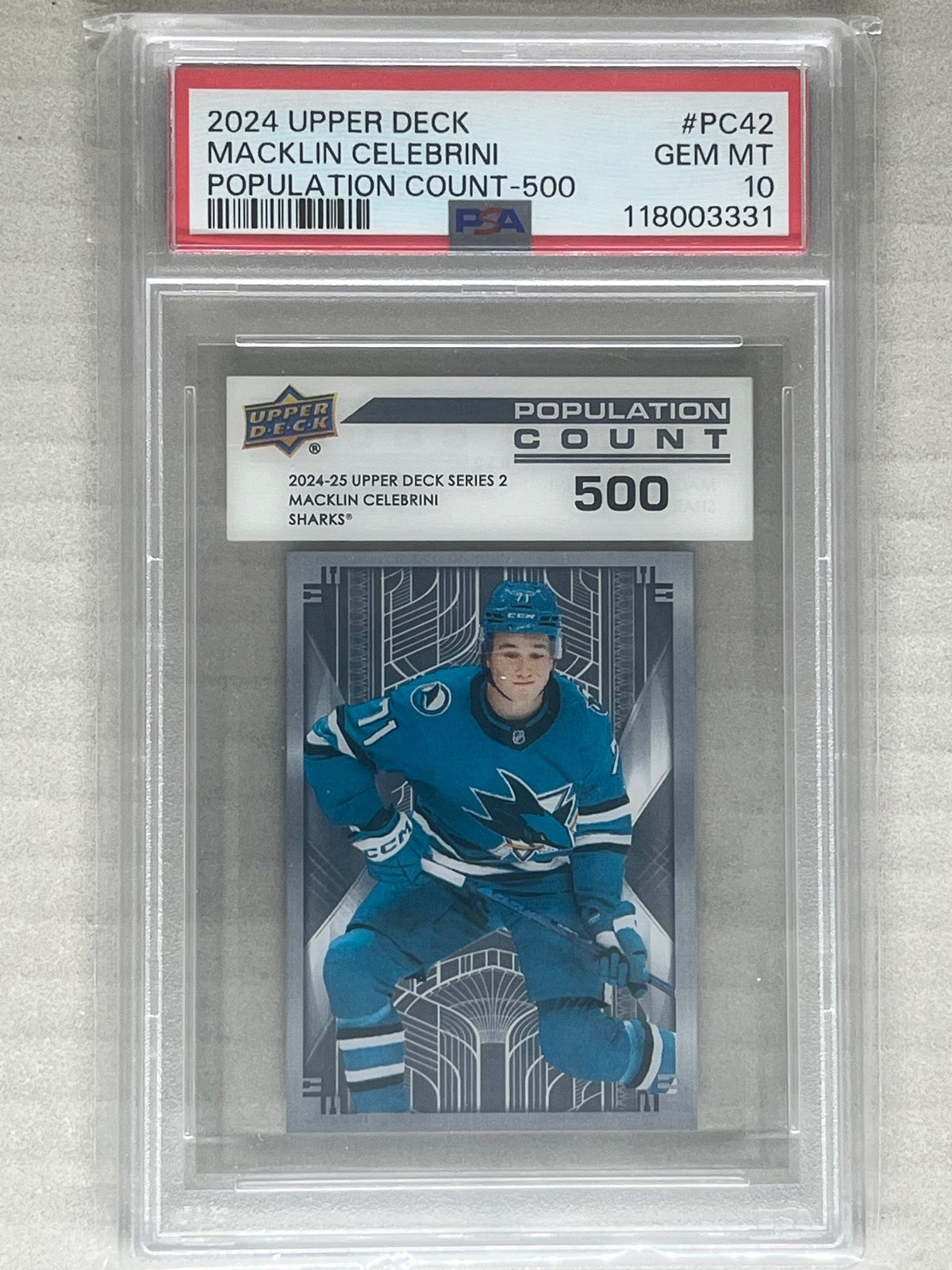 2024-25 UD Series 2 Macklin Celebrini Population Count 500 PSA 10