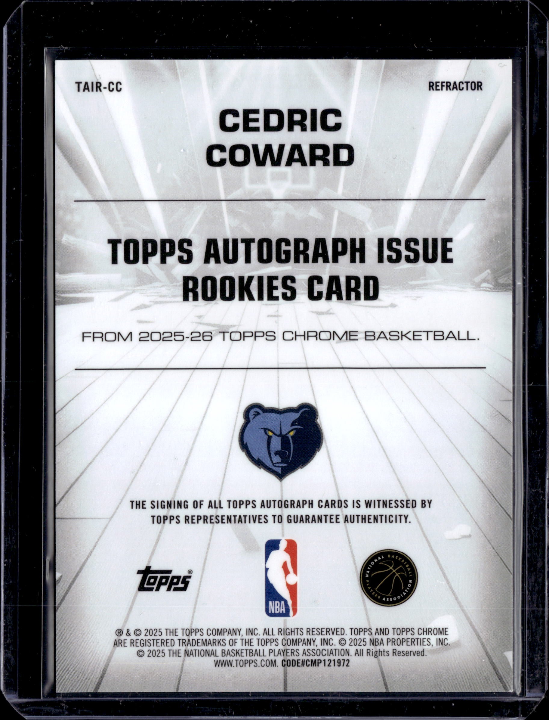 2025 Topps Chrome Cedric Coward Autograph Issue Refractor (b)