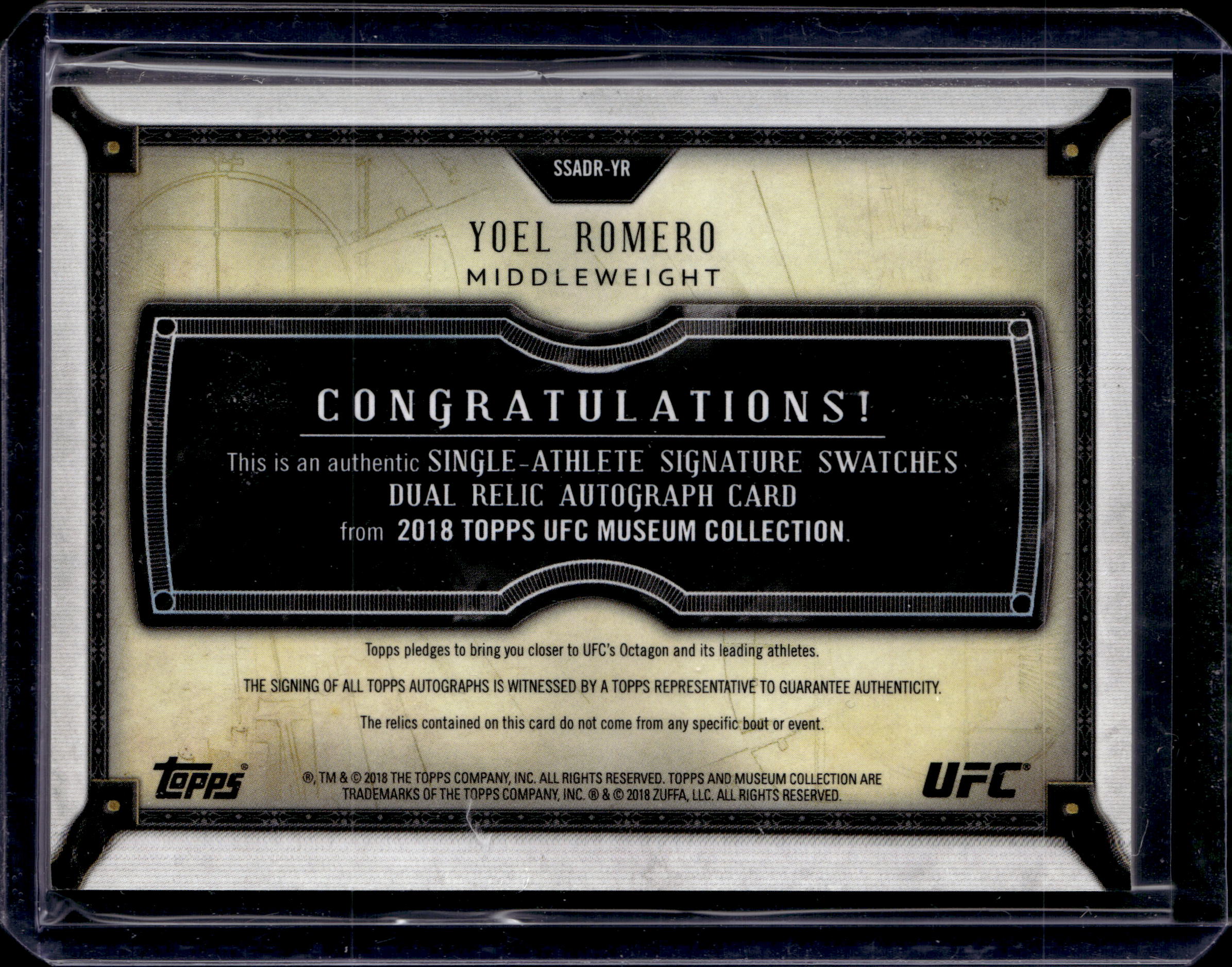 2018 Topps UFC Museum Collection Yoel Romero Signature Swatches 04/25