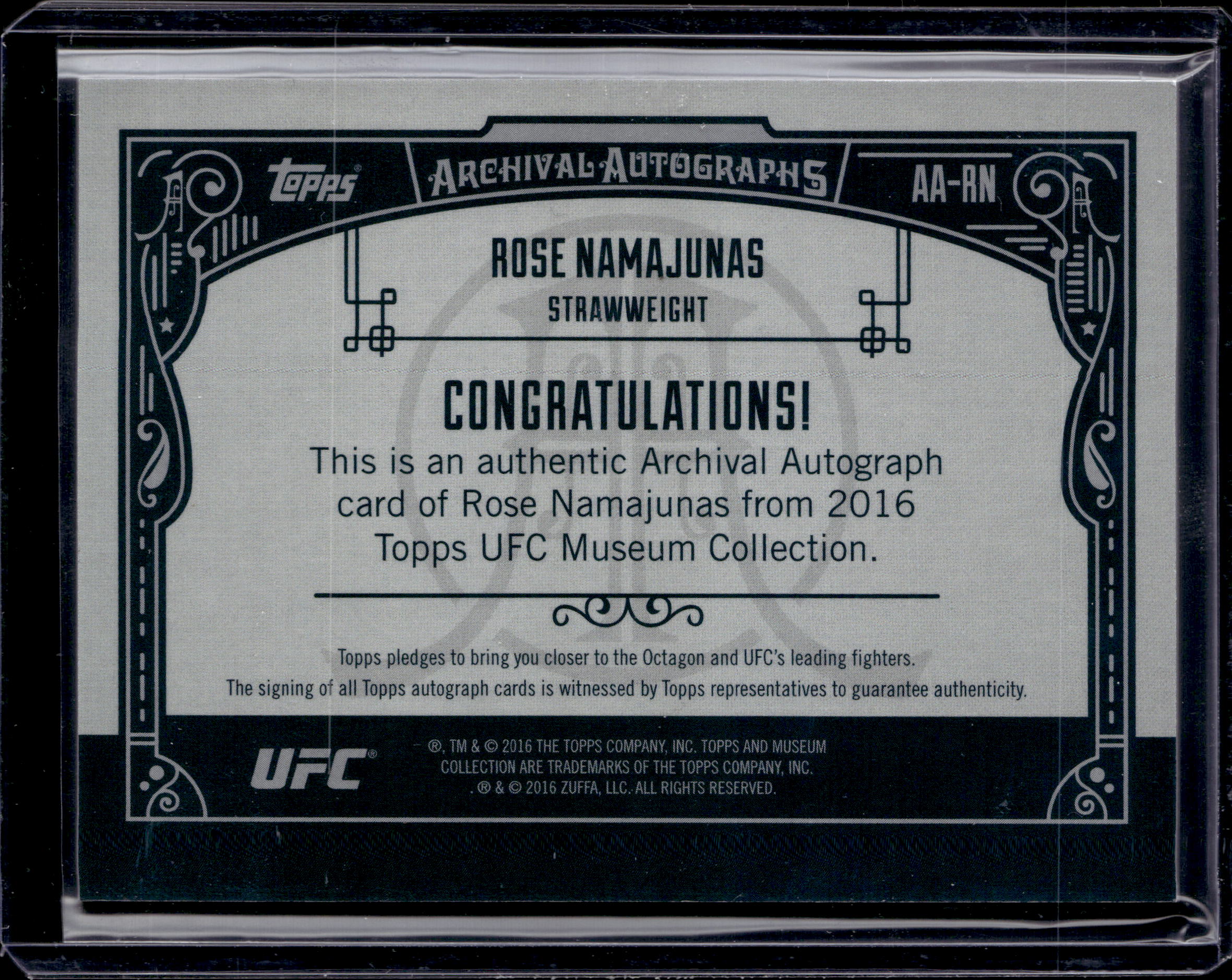 2016 Topps UFC Museum Collection Rose Namajunas Archival Auto 25/99