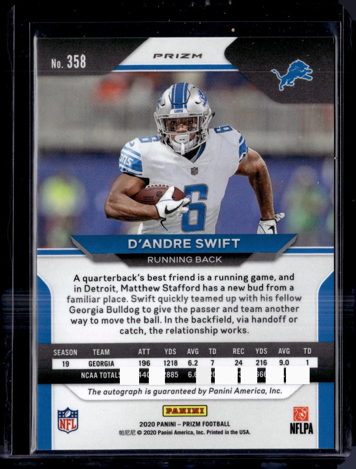 2020 Panini Prizm Silver Rookie Auto D'Andre Swift #358