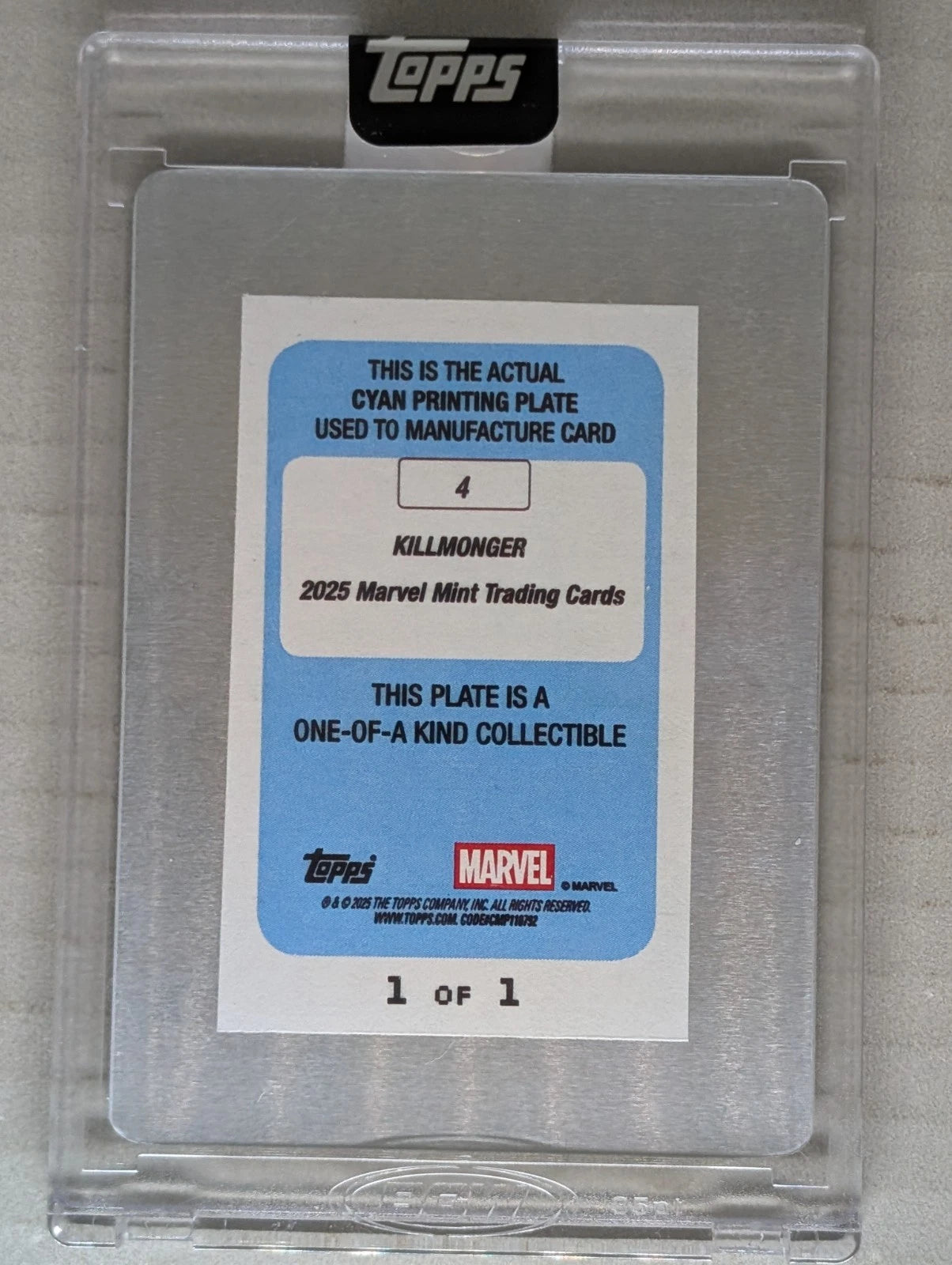 2025 Topps Marvel Mint Killmonger Cyan Printing Plate