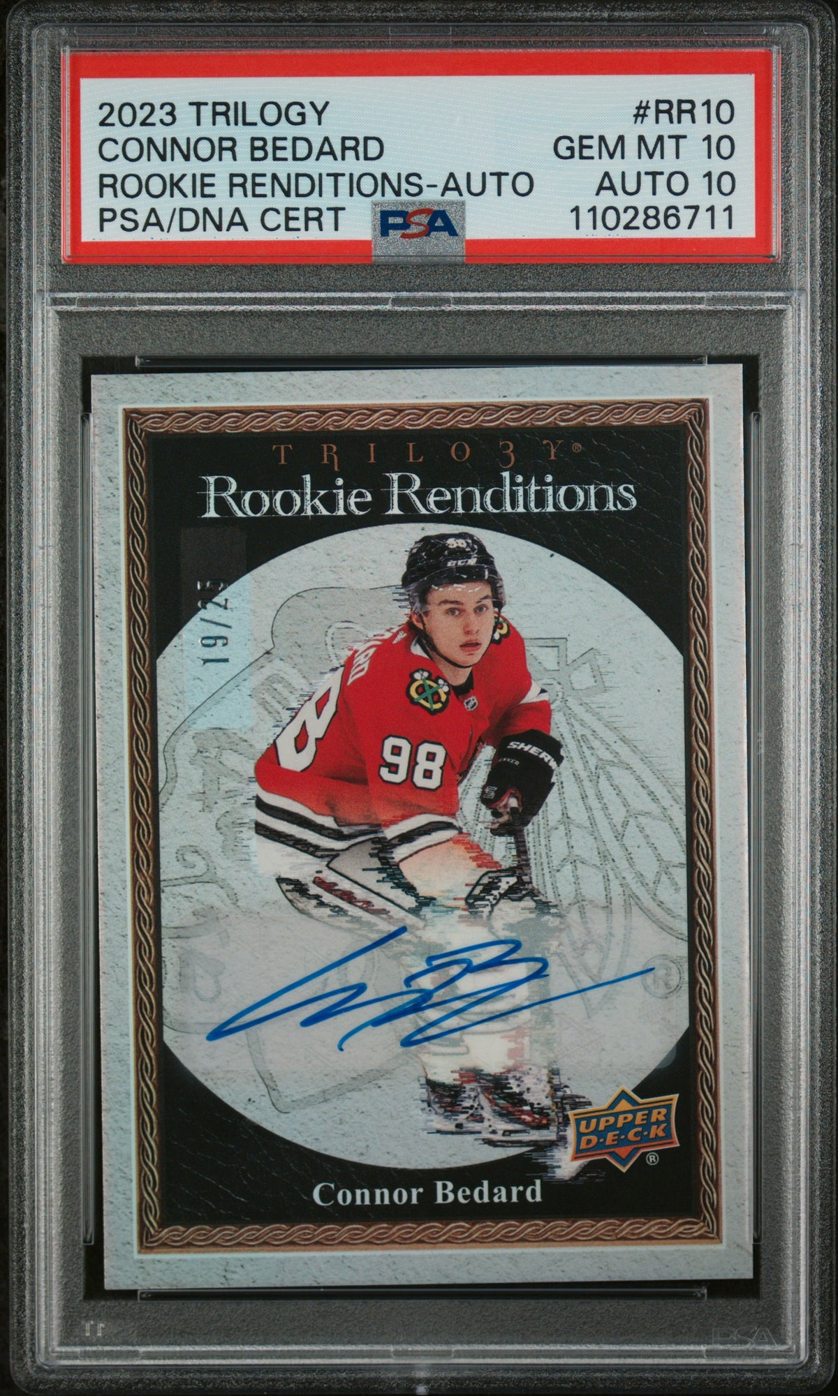 2023-24 Trilogy Connor Bedard Rookie Renditions Auto /25 PSA 10/10